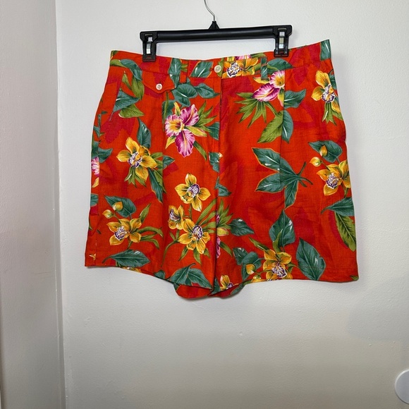 VINTAGE 100% linen Lauren Ralph Lauren Floral Red Women's Shorts - Picture 1 of 13